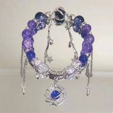 1入新款設計鯨落星月金黑色和深藍色珠子水晶手鏈,復古、優雅、精緻 - 六芒星手鍊 - 查看 5