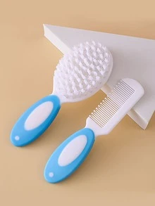 2入組藍色尼龍嬰兒洗髮和護理刷梳套裝,適合日常使用 - 尼龍藍色 - 查看 2