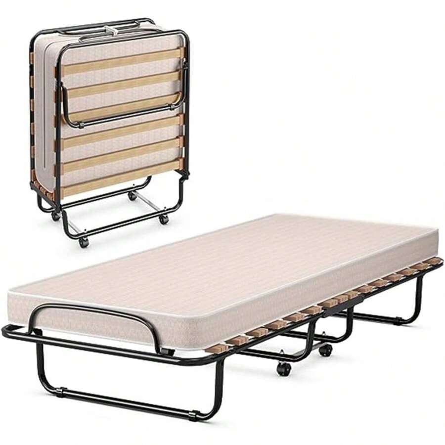 Guest Bed 80x190 Cm, Folding Bed With Mattress, Steel Frame, Single Bed Adults For Office & Bedroom (Beige) - Beige - View 1