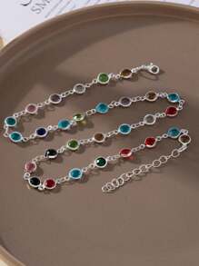 1 件随机彩色玻璃珠项链，银色/金色，派对/约会/情人节配饰 - 銀色 - 查看 4