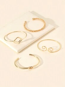 4入組時尚閃亮鑽石手環扭轉設計金色手鐲 - 金黃色 - 查看 3