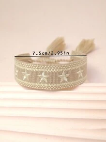 1pc Embroidered Star Design Braided Bracelet - Khaki - View 7