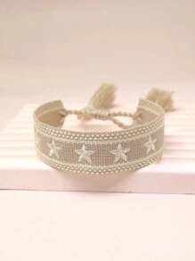 1pc Embroidered Star Design Braided Bracelet - Khaki - View 3