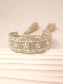 1pc Embroidered Star Design Braided Bracelet - Khaki - View 4