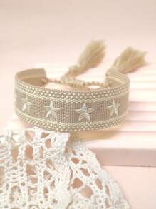 1pc Embroidered Star Design Braided Bracelet - Khaki - View 6