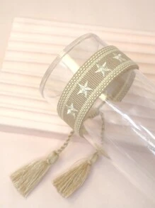 1pc Embroidered Star Design Braided Bracelet - Khaki - View 2