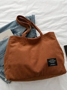 Uncommon Corduroy Tote Bag For Students, Shoulder Bag For Casual, Large-Capacity Commuter Bag For Daily Use - Brown - View 7