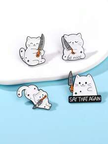 4 件裝卡通貓帶刀有趣設計胸針徽章,適合作為送給朋友或孩子的禮物 - 彩色 - 查看 1