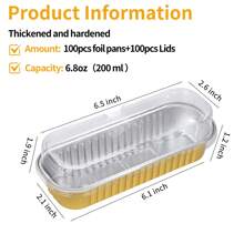 200PCS Mini Aluminum Foil Loaf Pans With Lids (100 Pans + 100 Lids) 6.8oz Rectangular Baking Containers, Disposable Mini Cake Pans Muffin Liners. Cheesecake Cups For Desserts Flans Pudding Breads. Ideal For Picnics Weddings Graduation Party Food Display - Gold - View 2