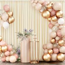 3x3 m Vorhang für Kulissen, Party-Hintergrund Vorhang Hochzeit Hintergrund, Polyester Hintergrund Vorhänge für Geburtstag Baby Dusche Taufe Brautdusche - Beige - Übersicht 6
