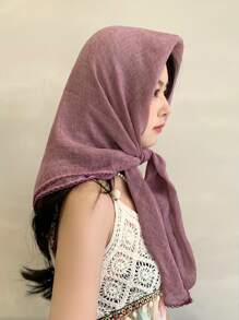 1pc Solid Color Stitching Design Square Scarf, Lightweight Style, For Daily Use As Shawl, Headscarf Accessory, Gift For Friends/Family Casual Headband Soft Hijab For Abaya - Monochrome - View 3