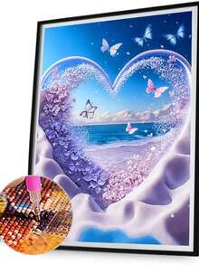海灘風景5d鑽石繪畫套件,適用於成人和兒童初學者diy藝術牆壁裝飾禮物,成人數字繪畫套件馬賽克（12*16英寸） - 紫色 - 查看 4