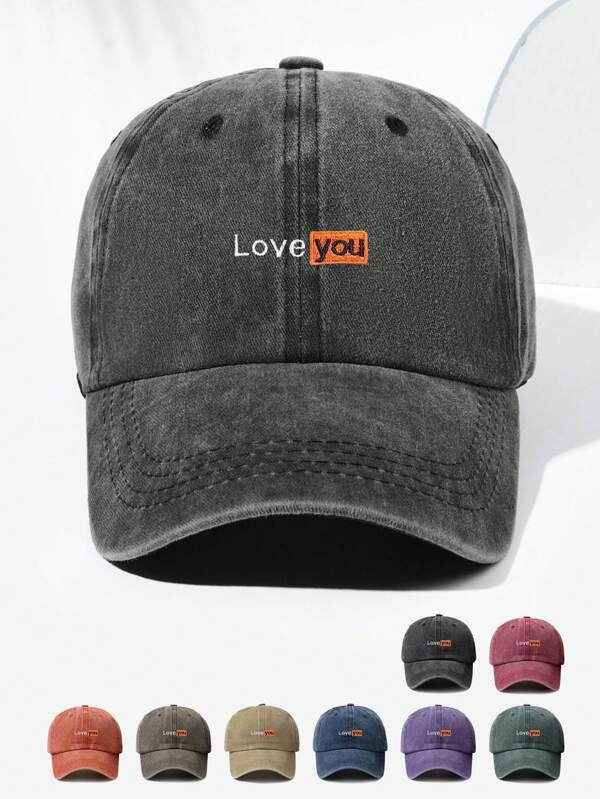 1 pièce Casquette de baseball vintage avec broderie "Je t'aime", réglable, chapeau de camionneur tendance, convient pour le port en extérieur et quotidien, décontracté, Saint-Valentin
