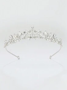 Bridal Crown, Wedding Veil Tiara With Rhinestones, Suitable For Banquets, Birthdays, Parties - Silver - View 4