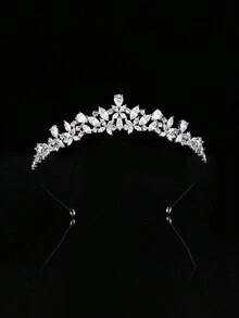 Bridal Crown, Wedding Veil Tiara With Rhinestones, Suitable For Banquets, Birthdays, Parties - Silver - View 6
