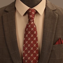 1 件男士手工酒紅色和深藍色聚酯領帶,適合婚禮、日常派對和送禮 - 咖啡棕 - 查看 1