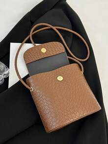 防水,輕巧,商務休閒迷你金屬裝飾肩背桶包,非常適合青少女、女大學生、菜鳥和白領工作者在辦公室、學校、工作、出差、商務、通勤時使用的時尚女包,簡約棕色迷你桶式包,仿皮革復古通勤百搭肩背包,適合購物、日常使用 - 棕色 - 查看 7