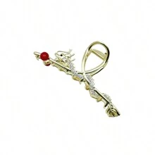 1 件（新年）風生肖龍設計鋅合金水鑽髮夾適合女士髮髻裝飾 - 金色-精緻龍騰款 - 查看 8