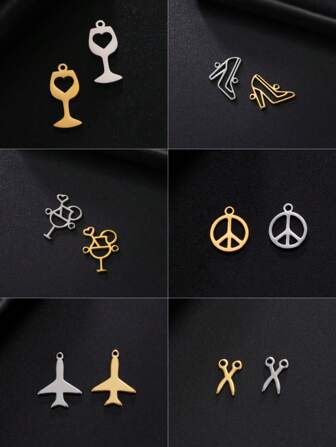 5pcs/Set Stainless Steel Heart Cup, Plane, Scissors Shaped Mini Pendants For Necklace, Earring, Bracelet, Hat Making Diy Craft Supplies, Festival Gift Wholesale
