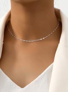 1條優雅時尚的極簡金屬頸鏈,為女士打造,非常適合當約會禮物 - 銀色 - 查看 2