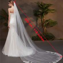 单层婚礼头纱，带梳子蕾丝花边长头纱，白色象牙色大教堂新娘头纱，婚礼配饰 - 白色 - 查看 2
