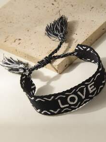 1只手工編織的愛情信繡花伸展手鍊,情人節禮物 - 彩色 - 查看 6