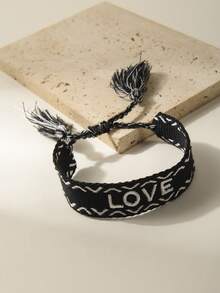 1只手工編織的愛情信繡花伸展手鍊,情人節禮物 - 彩色 - 查看 5