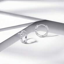 PHNIBIRD Women's Zirconia Silver 925 Metal Allergy Hoop Pierced Earrings Office - White - View 1