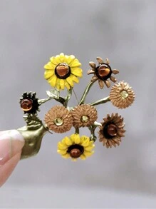 1 件梵高风格向日葵胸针，森系复古植物领针，时尚独特设计秋季女装配饰 - 綠色 - 查看 2