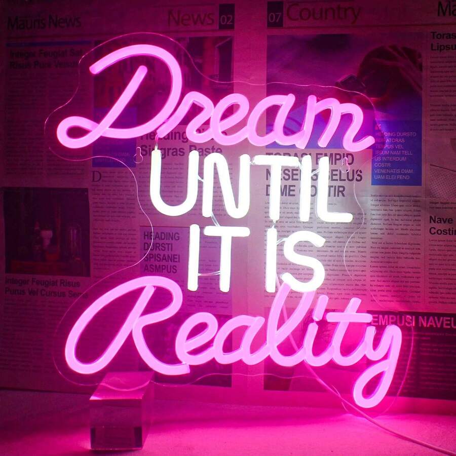 Dream Until It Is Reality Neon Led Sign, Letter Neon Sign Wall Decor, Neon Sign With Usb Powered For Bedroom, Office, Living Room, Study - Multicolor - View 1