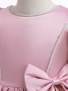 Đầm dạ hội bằng vải satin màu trơn, tay phồng, có nơ, thanh lịch dành cho bé gái, thích hợp cho sinh nhật, bé gái dự tiệc cưới, tiệc tối. Không bao gồm băng đô và túi đựng. - Bụi hồng - Xem 7