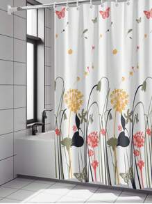 1 pièce Rideau de douche en PEVA à motif de pissenlit avec crochets pour la décoration de salle de bain, la décoration d'automne, les accessoires de salle de bain, la rentrée scolaire - Multicolore - Voir 1