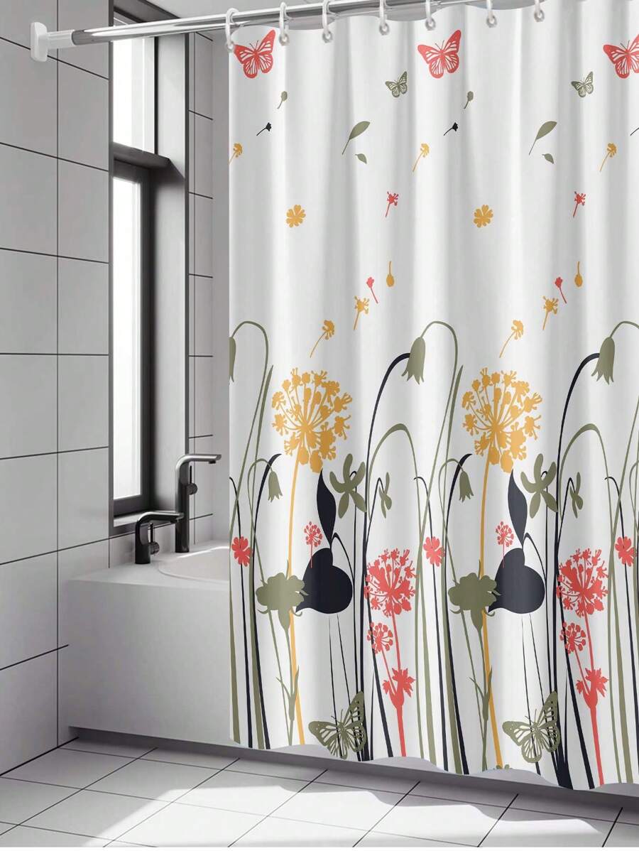 1 pièce Rideau de douche en PEVA à motif de pissenlit avec crochets pour la décoration de salle de bain, la décoration d'automne, les accessoires de salle de bain, la rentrée scolaire - Multicolore - Voir 1