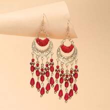 yijiangbeiting 2入組波西米亞風格女士耳環,長圓形水滴流蘇耳環,適合女性旅行度假配飾 - 紅色 - 查看 7