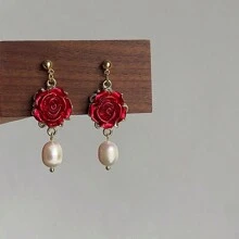 10pcs Alloy & Resin Rose Pendants Diy For Earrings, Necklaces, Bracelets, Valentine's Day Accessory, Double Hole Red & White Rose Jewelry Connector Valentines