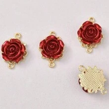 10pcs Alloy & Resin Rose Pendants Diy For Earrings, Necklaces, Bracelets, Valentine's Day Accessory, Double Hole Red & White Rose Jewelry Connector Valentines