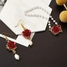 10pcs Alloy & Resin Rose Pendants Diy For Earrings, Necklaces, Bracelets, Valentine's Day Accessory, Double Hole Red & White Rose Jewelry Connector Valentines