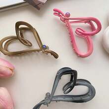 1pc Large Size Metallic Hair Claw With Heart Shape Cut-Out Design For Women, Suitable For Daily Wear - Multicolor - View 2
