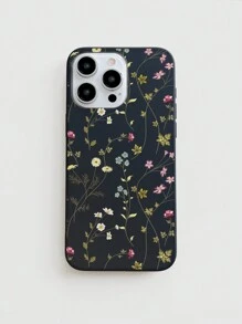 1pc Black Floral Print Soft Silicone Phone Case, Compatible With IPhone 13/14/15/16/Pro Max/Plus - Multicolor - View 4