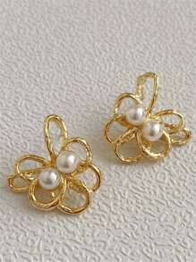 1 对几何和不对称形状珍珠耳钉 - 珍珠不規則耳釘 - 查看 6