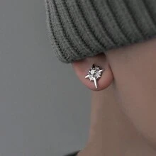 1pair Men's Magnetic Non-Piercing Earrings With North Star Design, Hip Hop Style, No Ear Hole Required, Pain-Free