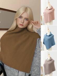 1入組女式實色針織保暖時尚多功能頭部包裹披肩,適用於冬季戶外活動、頸部保護 - 咖啡棕 - 查看 1