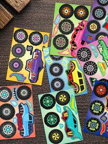 8入組創意卡通大腳怪物車拼圖貼紙diy拼貼貼紙 - 彩色 - 查看 7