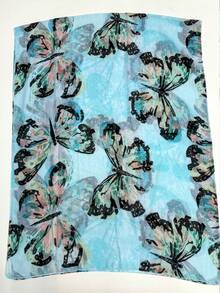 1條簡約印花圖案的時尚女絲巾,全新設計功能多變,適用於海灘、防曬和頭巾裹頭 - 藍色 - 查看 4