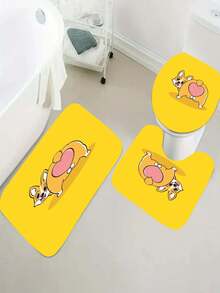 4入組柯基狗主題防水浴簾、12個掛鉤、浴室地墊、u形馬桶墊、馬桶座墊,浴室裝飾套裝 - 彩色 - 查看 5