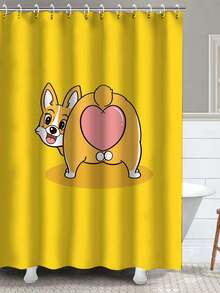 4入組柯基狗主題防水浴簾、12個掛鉤、浴室地墊、u形馬桶墊、馬桶座墊,浴室裝飾套裝 - 彩色 - 查看 3
