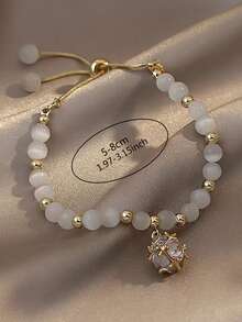 1件銅鍍漂亮貓眼石水晶珠串手鍊 - 金黃色 - 查看 4