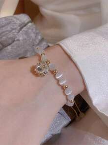 1件銅鍍漂亮貓眼石水晶珠串手鍊 - 金黃色 - 查看 3