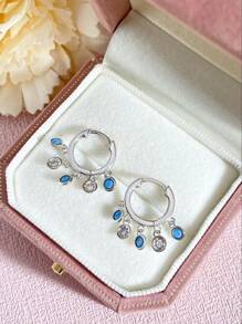 1對優雅的s925純銀水滴形彩色石墜耳環,適用於女性珠寶首飾紀念日禮物耳環,精細珠寶 - 銀色 - 查看 2