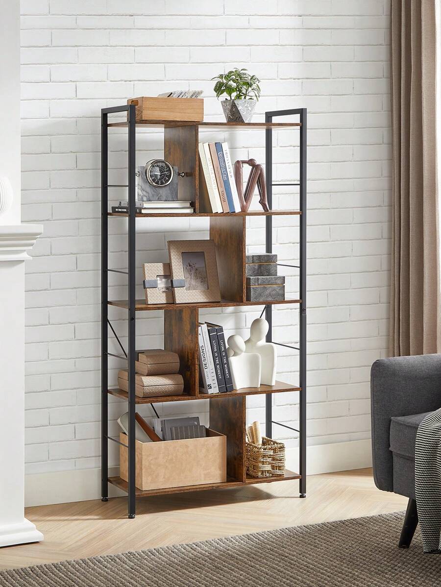 VASAGLE Meuble de Rangement, Bibliothèque, Étagère 5 Niveaux, avec Compartiments Ouverts, pour Bureau, Salon, Chambre, Style Industriel, Marron Rustique et Noir - Tabac - Voir 1